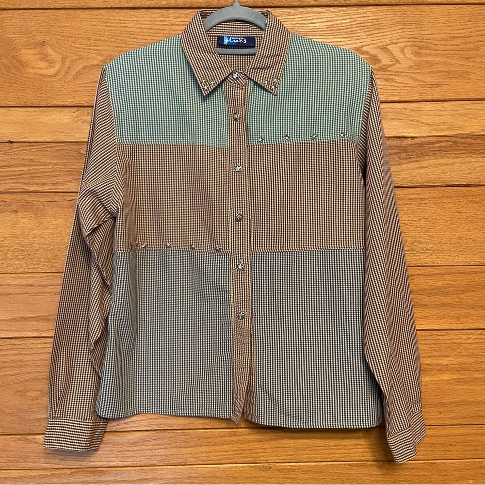 Vintage Wrangler Blues 80s 90s gingham star embellished button up top